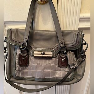 Coach Kristin Spectator Leather Flap Satchel - with Croc Embossed trim
